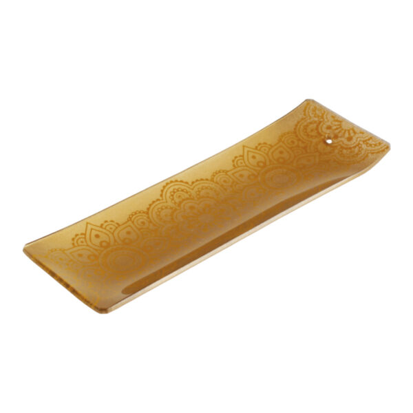 Incensário de Vidro Canaleta Mandala Dourado e Amarelo